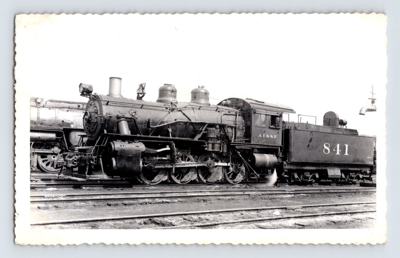 Atchison Topeka Santa Fe 0-6-0 steam locomotive 841 Kansas City Kansas 1948 railroad yard photograph