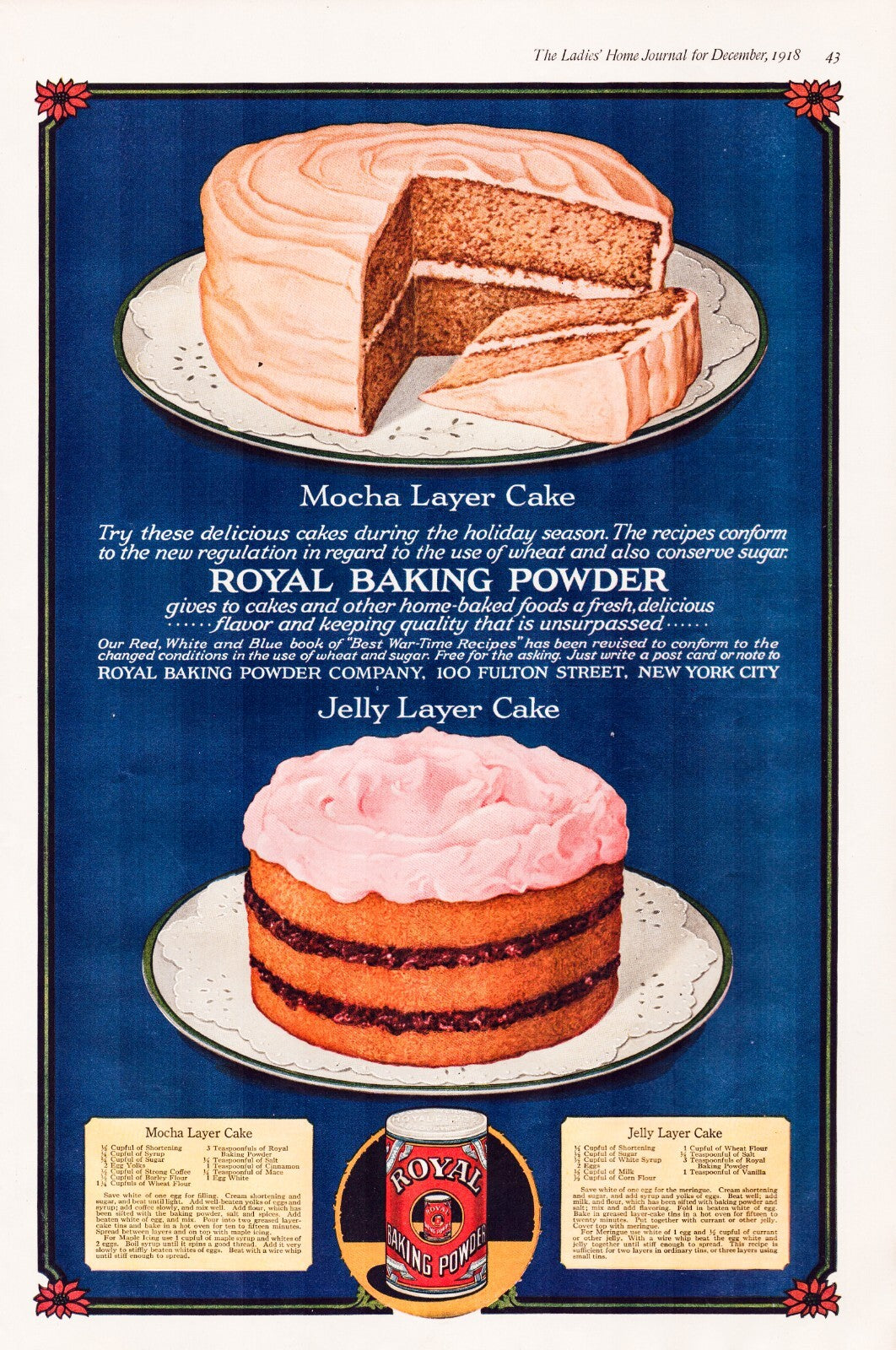 Royal Baking Powder 1918 Print Ad Mocha Layer Cake Recipe Full Page 11 x 16
