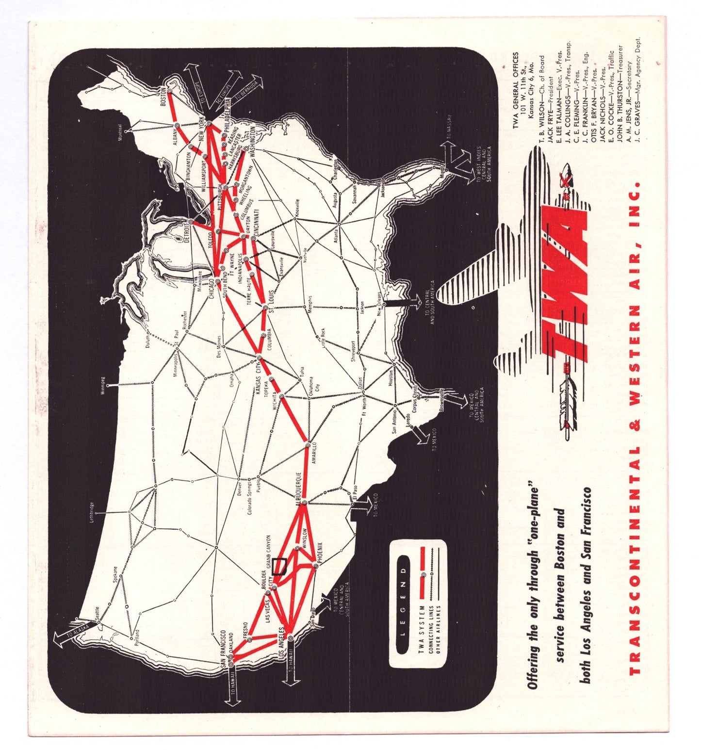 TWA Trans World Airlines 1945 Boston Paul Revere System Time Table Brochure
