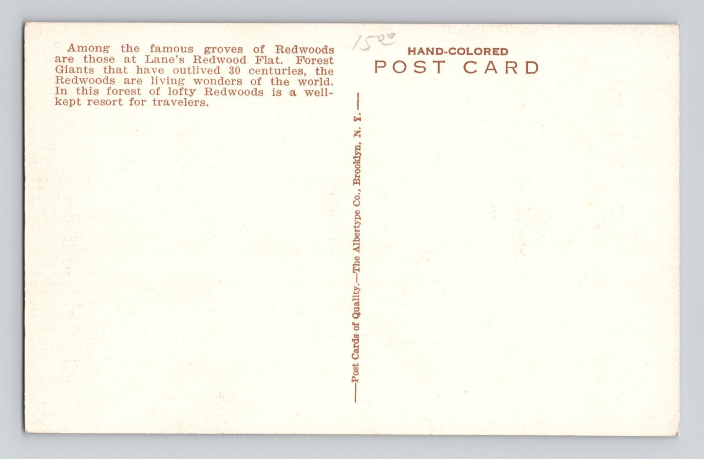 Mendocino California Lane’s Redwood Flat Booth 1930s Postcard Hand Colored