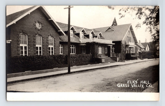 Grass Valley California Elks Hall BPOE building street view lodge 1920s RPPC postcard