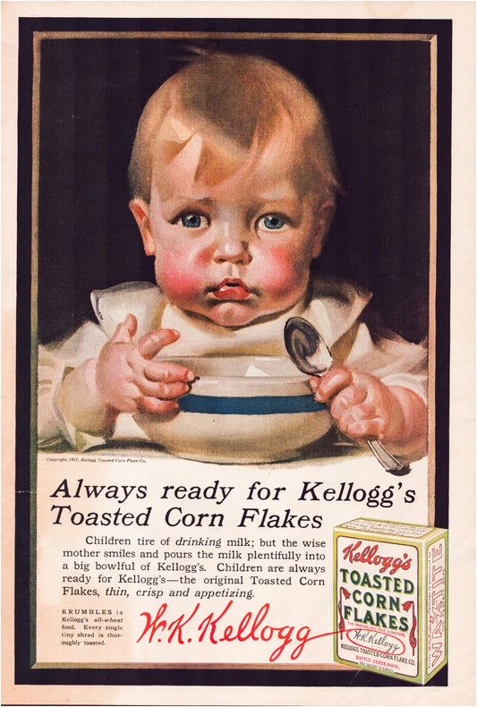 Kellogg’s Corn Flakes 1914 Print Ad Cute Baby Full Page 11 x 16