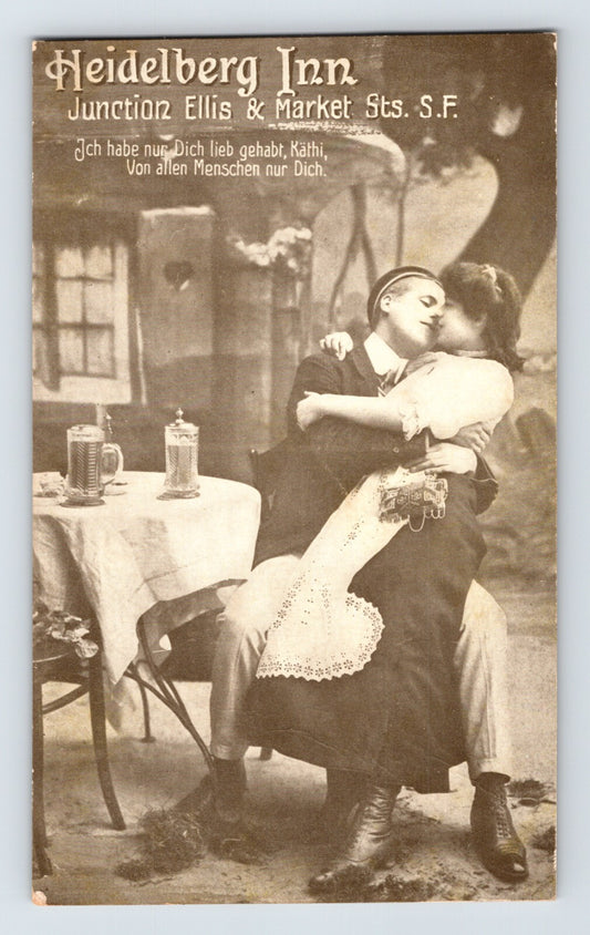 San Francisco Heidelberg Inn postcard couple beer German restaurant scene 1910s