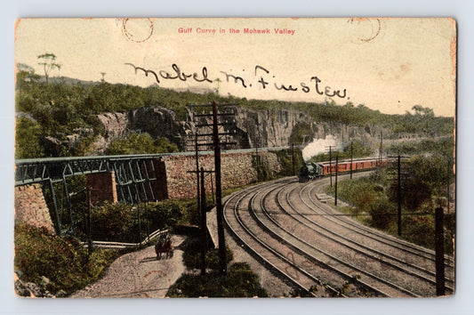 Little Falls New York Gulf Curve Mohawk Valley railroad train postcard 1909