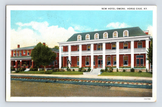 Horse Cave Kentucky Hotel Owens Railroad Tracks 1932 White Border Postcard