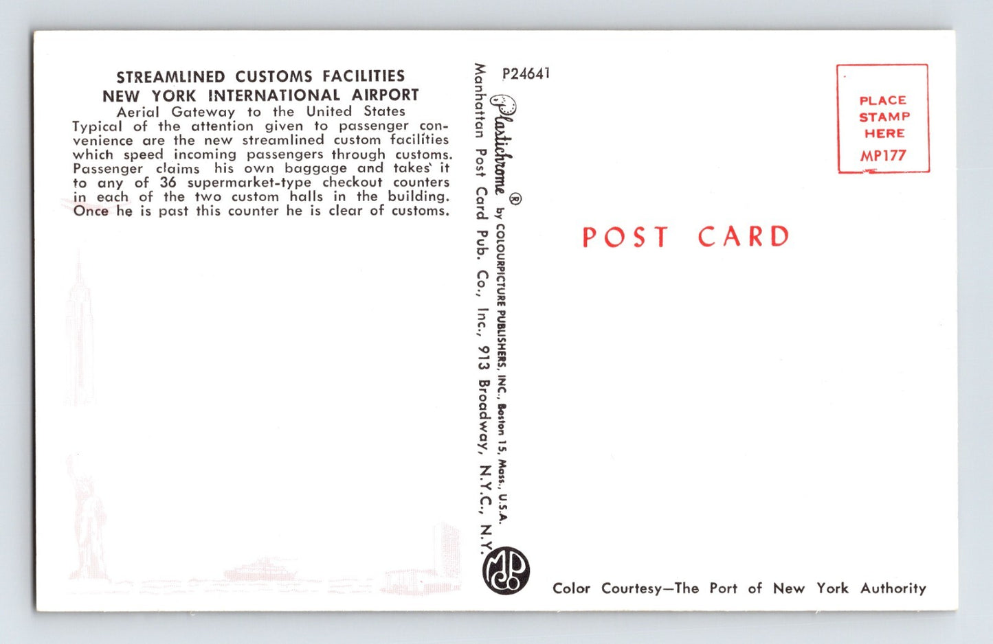 New York City International Airport Customs 1960s Postcard Unposted Chrome