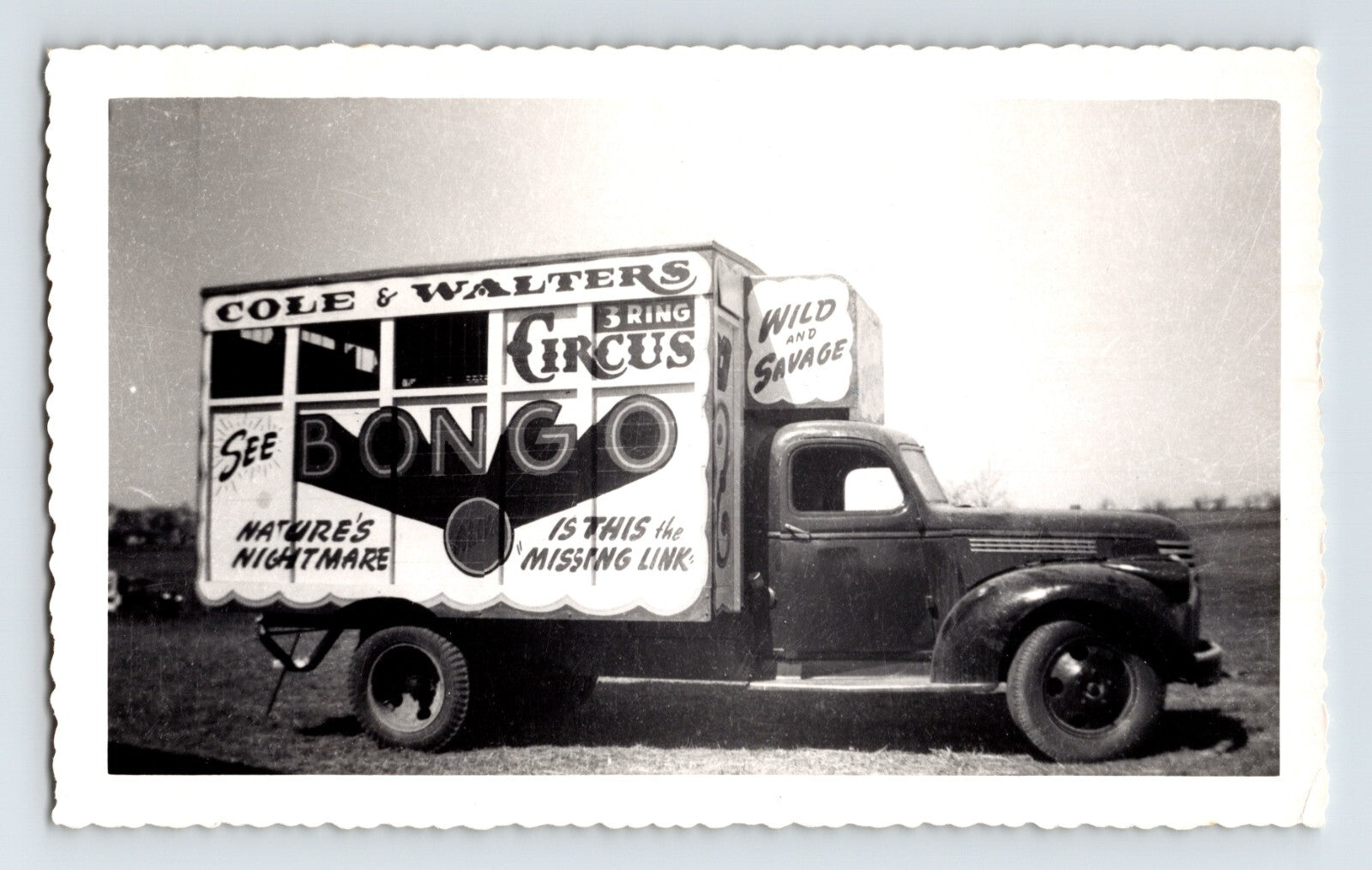 Cole Walters Circus sideshow truck advertising Bongo Wild Savage Missing Link 1950 vintage photo