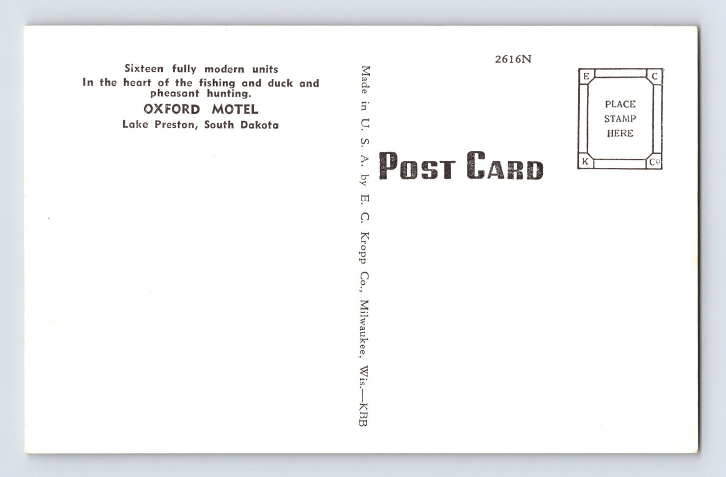Lake Preston South Dakota Oxford Motel 1940s Postcard Unposted Chrome