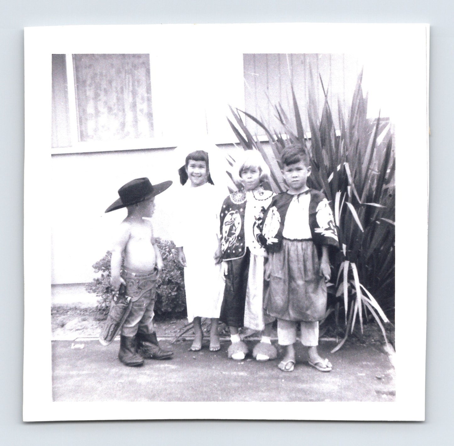 Halloween children cowboy ghost costume kimono outfit vintage snapshot 1950s 3.5 x 3.5