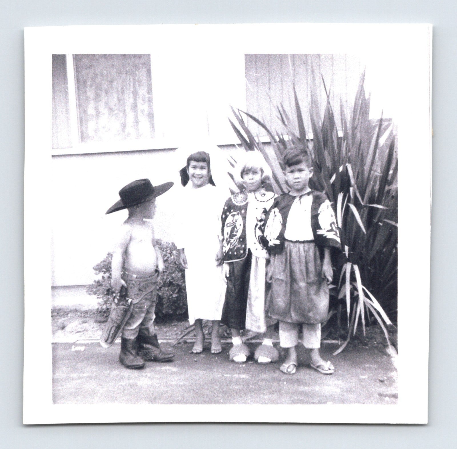 Halloween children cowboy ghost costume kimono outfit vintage snapshot 1950s 3.5 x 3.5