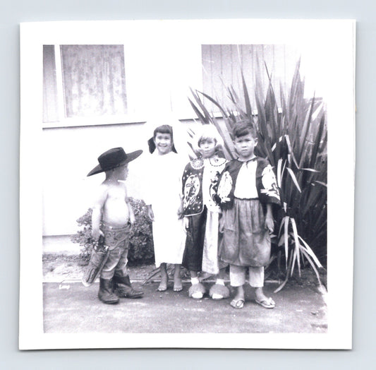 Halloween children cowboy ghost costume kimono outfit vintage snapshot 1950s 3.5 x 3.5