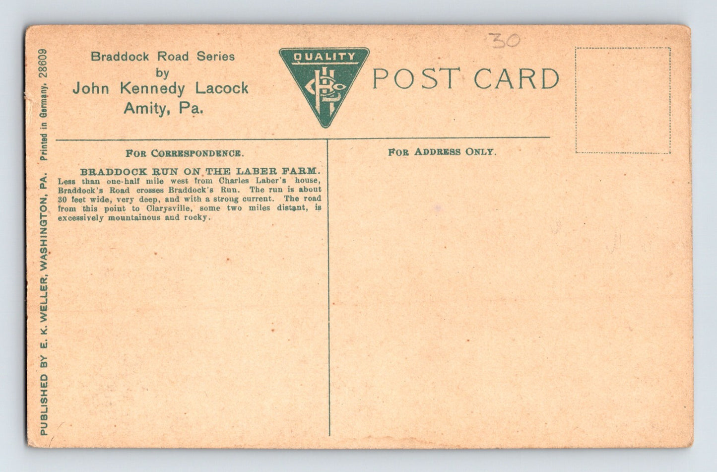 Clarysville Maryland Braddock Run Laber Farm 1910s Postcard Unposted Divided Back