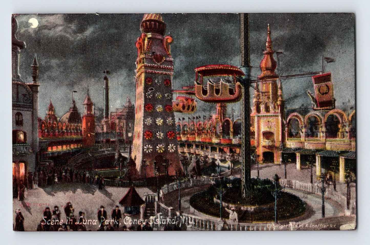 New York City Coney Island Luna Park illuminated towers night scene postcard 1910s