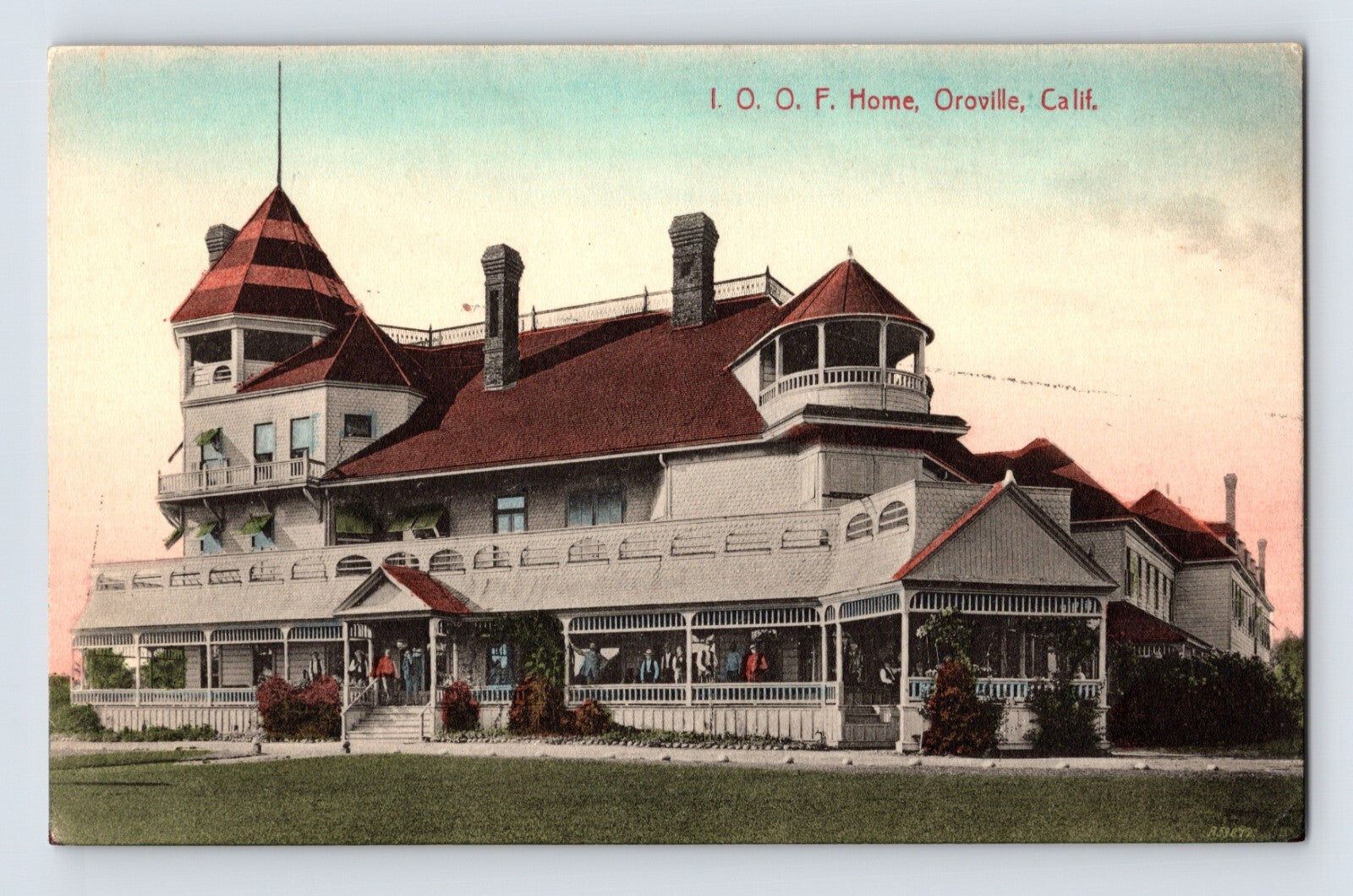 Oroville California IOOF Odd Fellows Home exterior hand-colored postcard