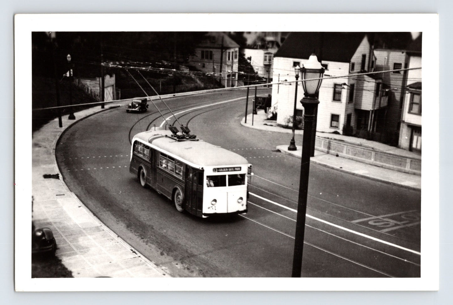 San Francisco Market Street Railway Company Brill coach 51 on 33 line trolley bus curved street residential neighborhood 1940s photo