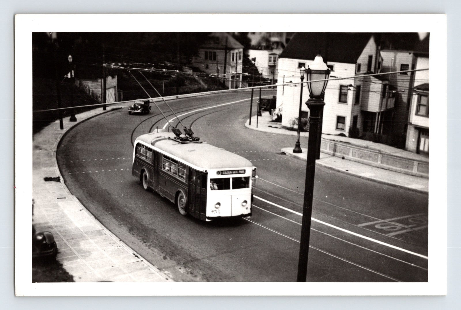 San Francisco Market Street Railway Company Brill coach 51 on 33 line trolley bus curved street residential neighborhood 1940s photo
