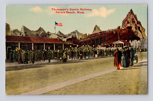 Revere Beach Massachusetts Thompson Scenic Railway crowd roller coaster 1910s postcard