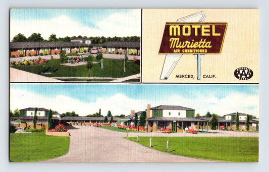 Merced California Motel Murietta 1940s Postcard Unposted Linen
