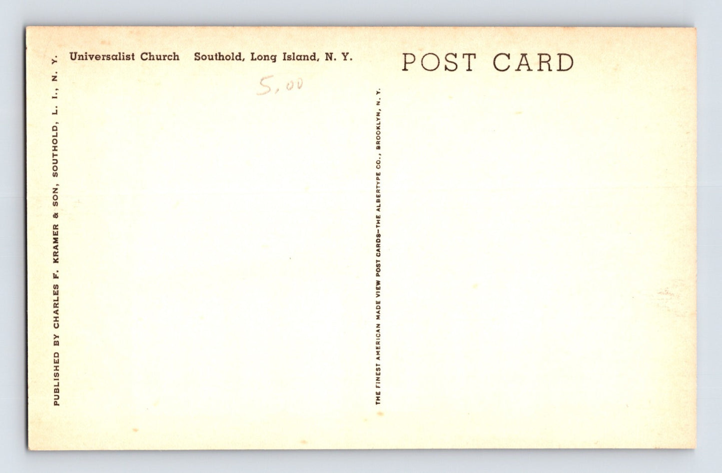 Southold New York Long Island Universalist Church 1930s Postcard Unposted