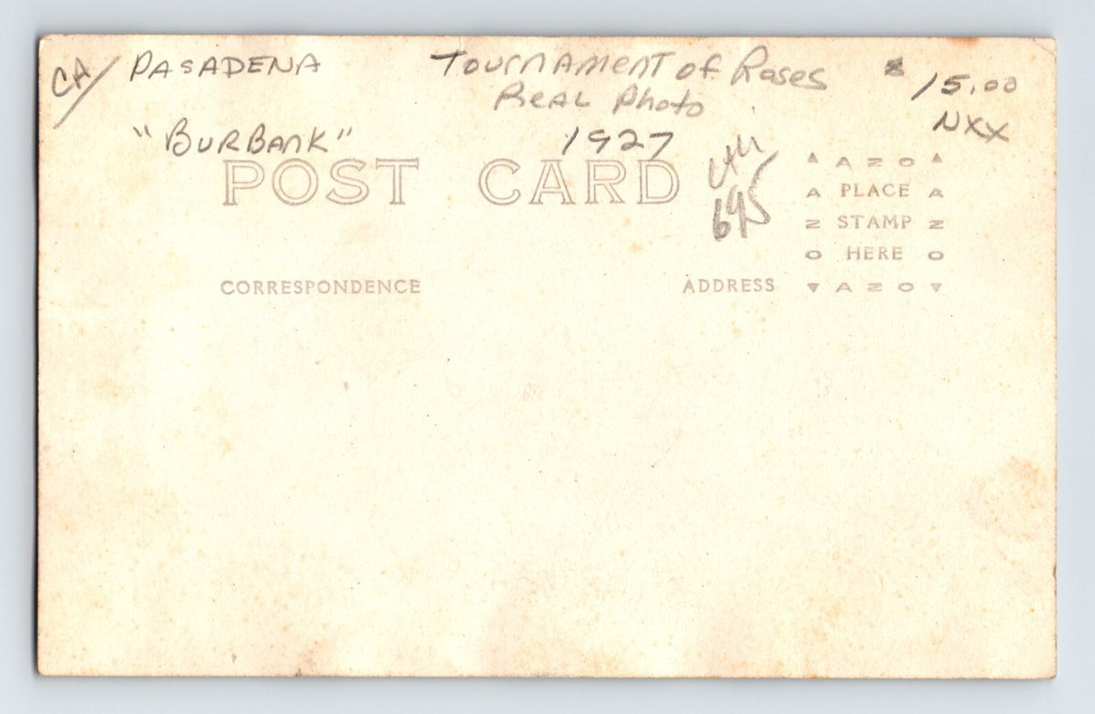 Pasadena California Rose Festival Parade Burbank 1921 RPPC Postcard Unposted