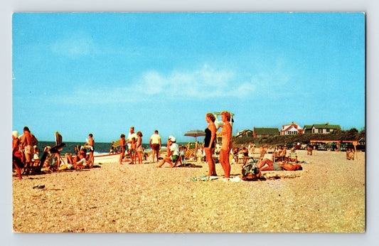 Southold Long Island New York town beach swimmers sunbathers shoreline 1960s postcard