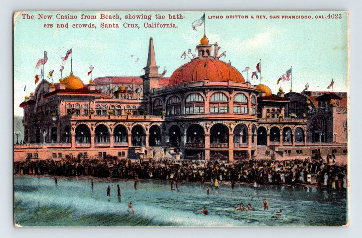 Santa Cruz California Casino Beach bathers seaside pavilion postcard