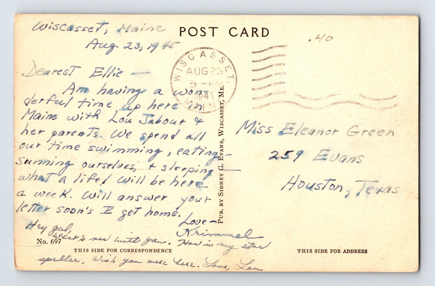 Waldeboro Maine Reed House Doorway Residence 1943 Postcard B&W Posted