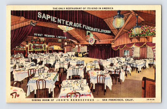 San Francisco California Johns Rendevous restaurant exterior 1940s postcard storefront signage street view