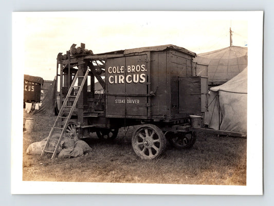 Cole Bros Circus stake driver wagon beside big top tent Wichita Kansas 1946 vintage photo