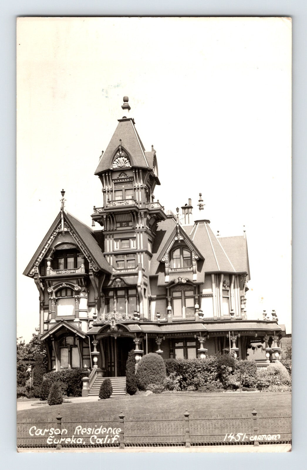 Eureka California Carson Residence 1942 RPPC Postcard Posted