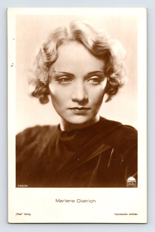 Marlene Dietrich portrait studio close up 1930s RPPC Ross Verlag film star