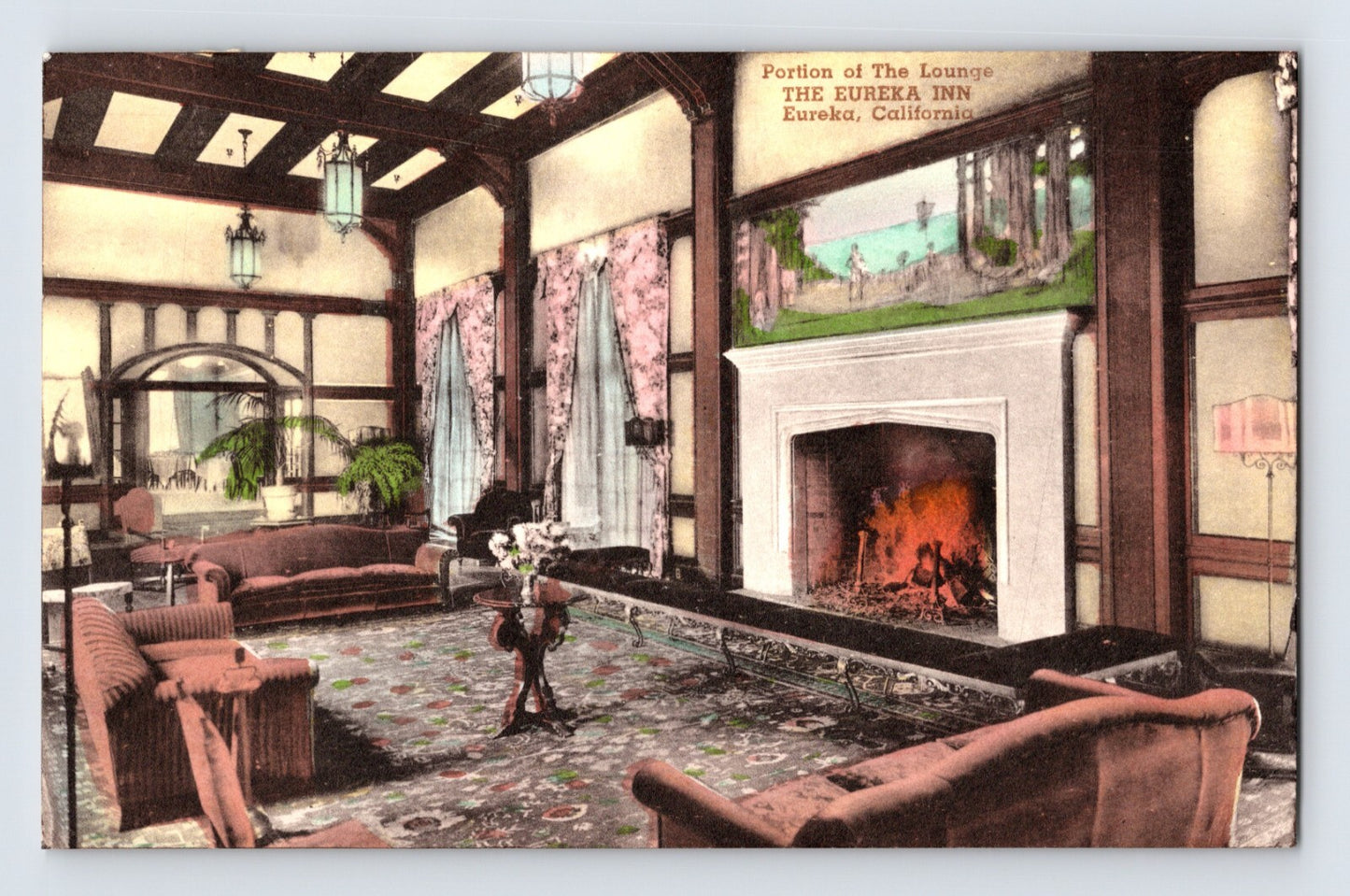 Eureka California Inn Hotel Lounge 1941 Postcard Posted Hand Colored