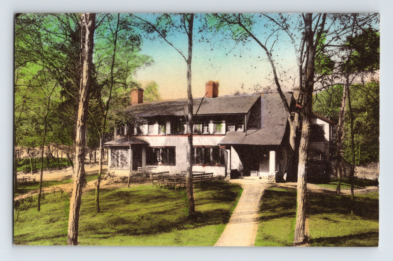 Lake Ronkonkoma Long Island Lady Cenacle convent building trees walkway 1930s postcard
