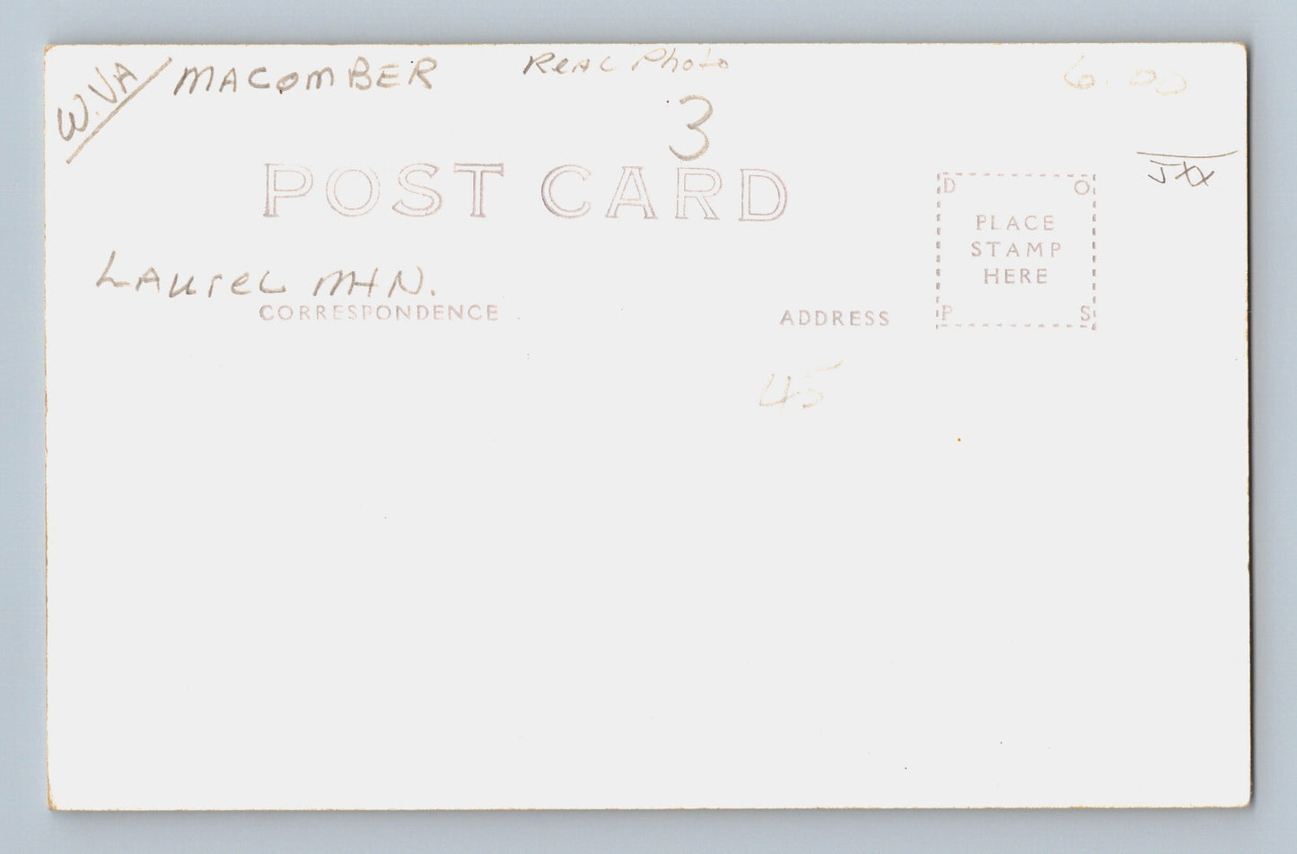Macomber West Virginia Mount Laurel Road Auto 1940s RPPC Postcard Unposted