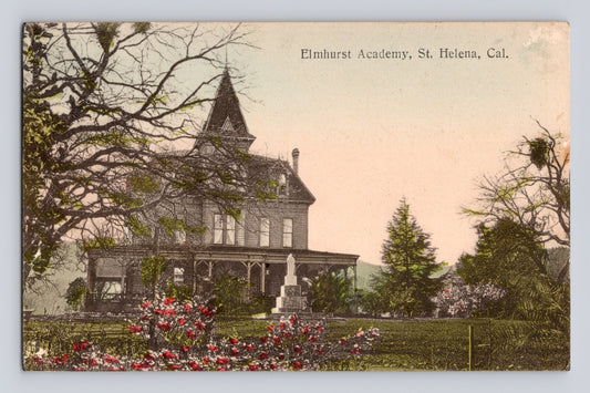St Helena California Elmhurst Academy Victorian school building gardens 1910s postcard