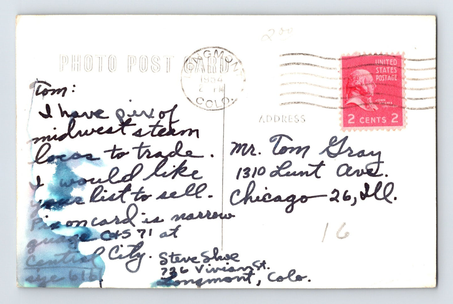 Central City Colorado Pioneer Train Railroad 1954 RPPC Postcard Posted