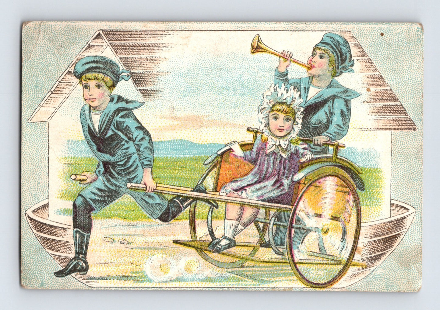 Jersey City New Jersey Coal Delivery Children Boat Trade Card 2.75 x 4.25
