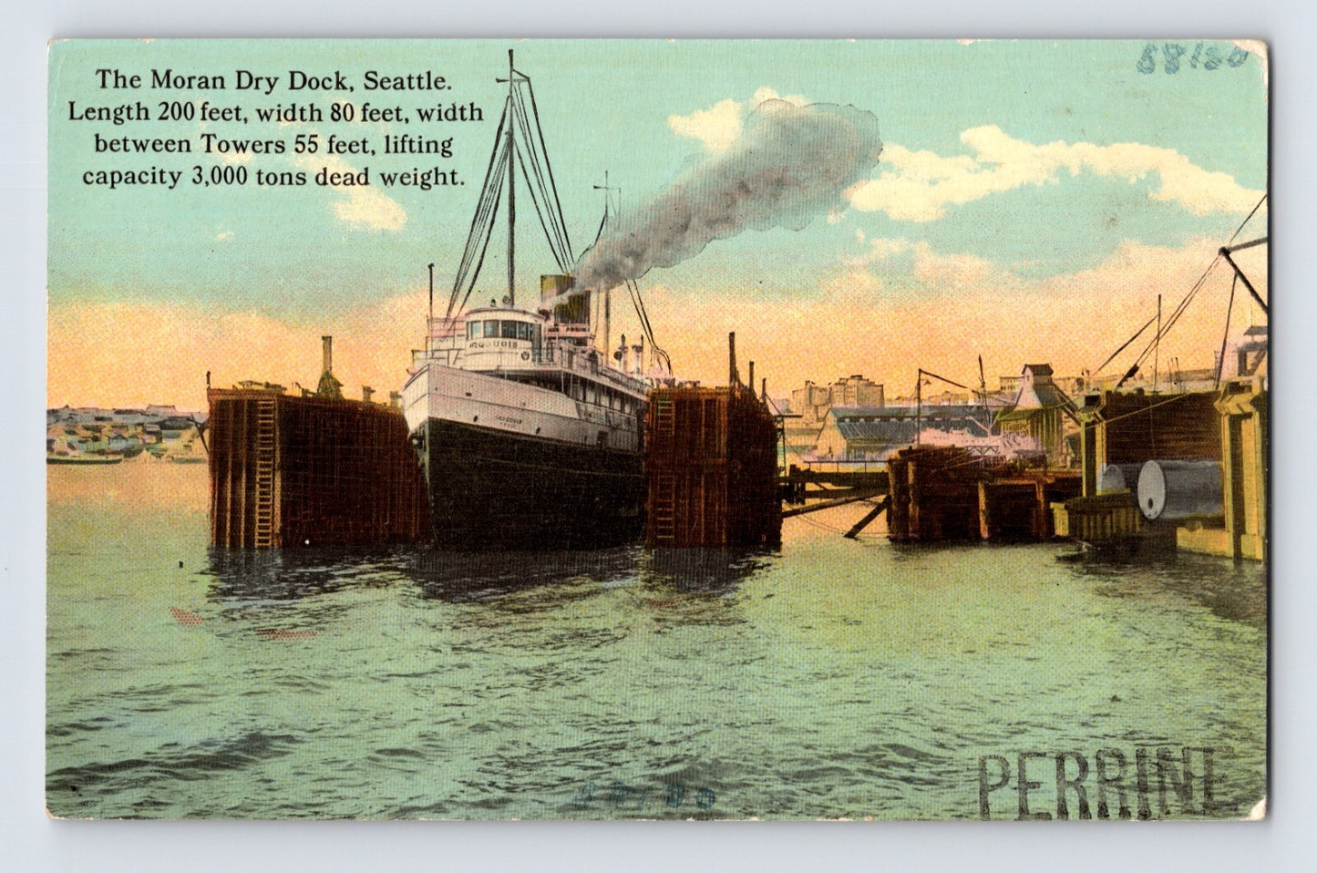 Seattle Washington Moran Dry Dock Ship 1910s Postcard