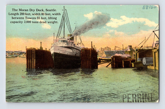 Seattle Washington Moran Dry Dock Ship 1910s Postcard