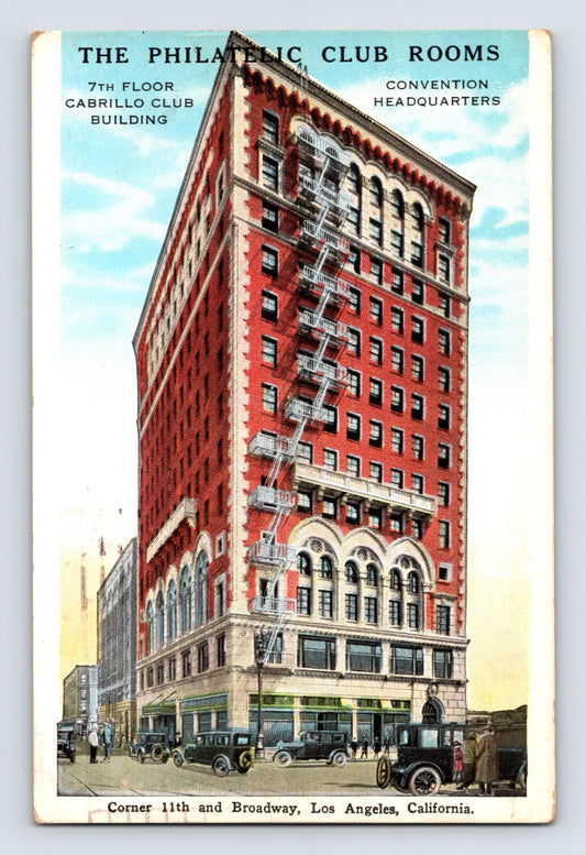 Los Angeles California Philatelic Club Rooms Cabrillo Club Building Broadway postcard