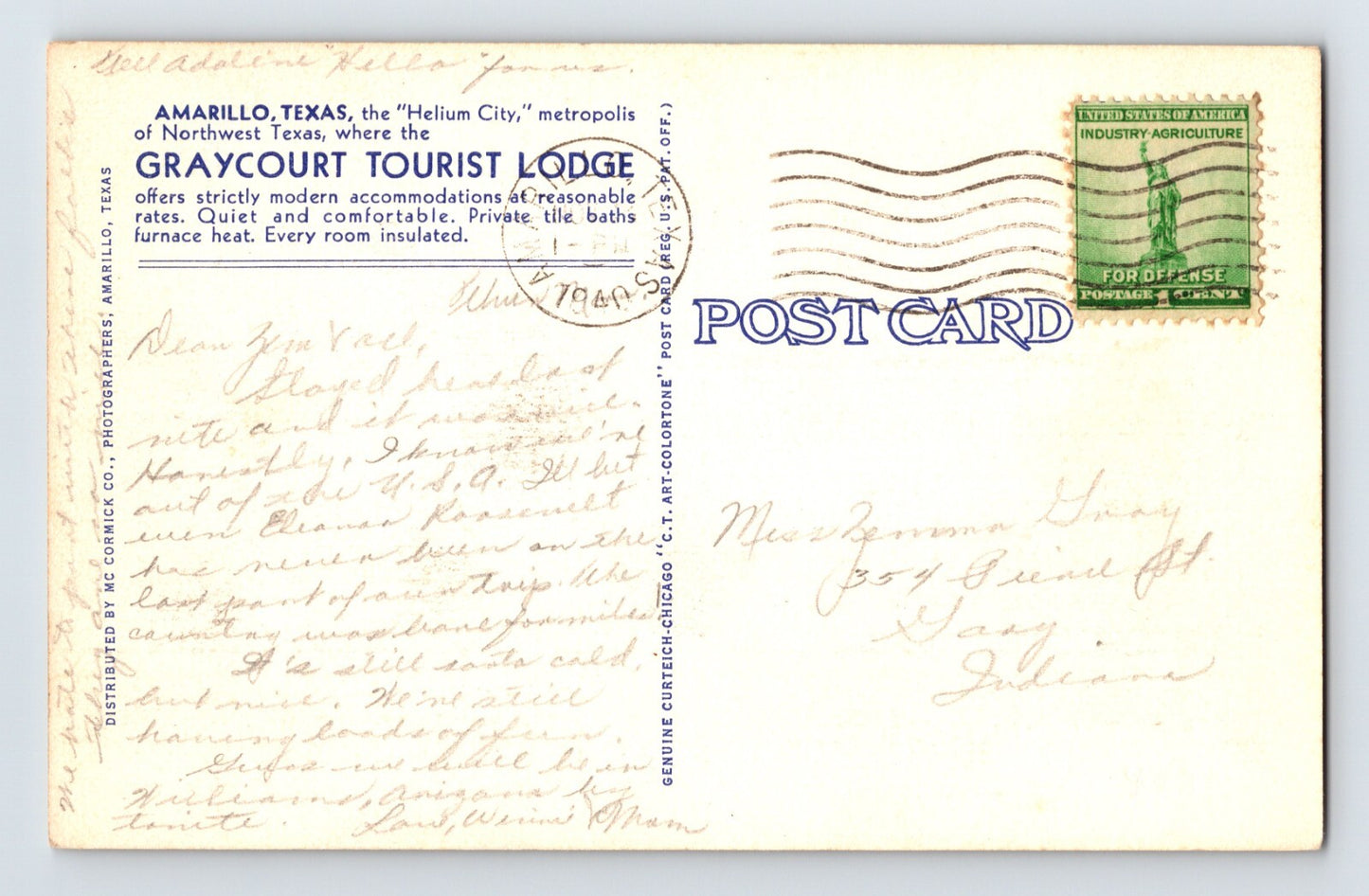 Amarillo TX Graycourt Tourist Lodge Motel Route 66 Postcard 1940s Unposted