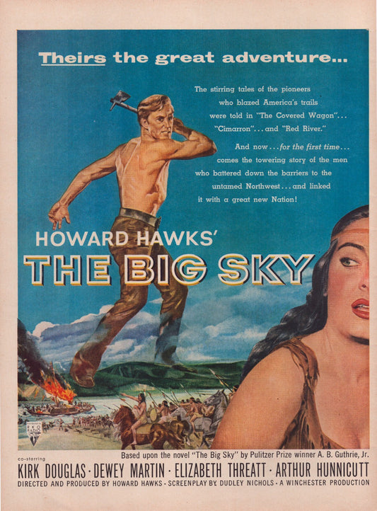 The Big Sky 1952 film print advertisement Kirk Douglas Howard Hawks western movie ad magazine page