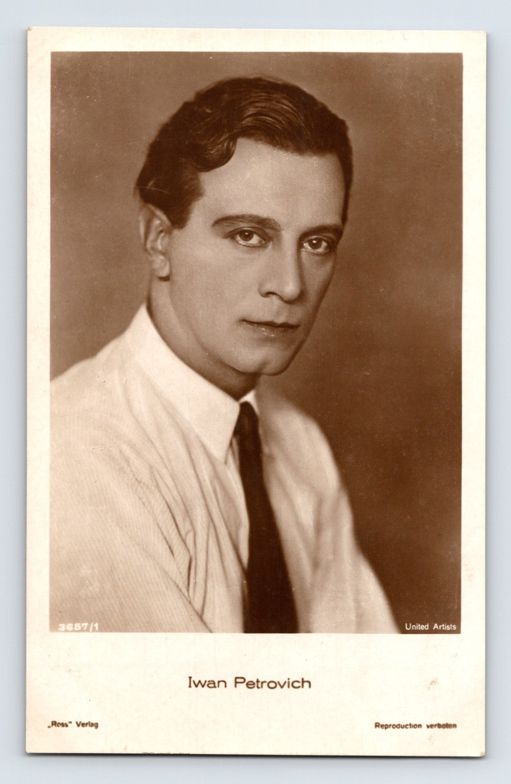 Iwan Petrovich silent film actor portrait 1920s RPPC postcard sepia studio headshot