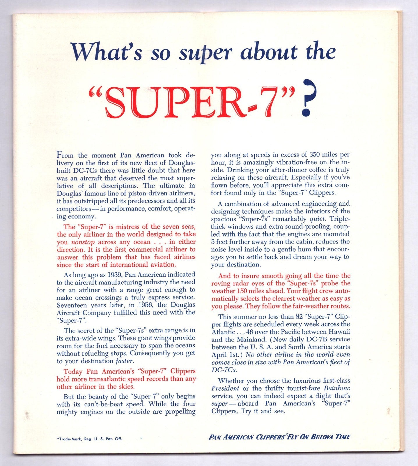 Pan Am American Airline PAA 1957 Brochure Super 7 Jet System Time Table Booklet