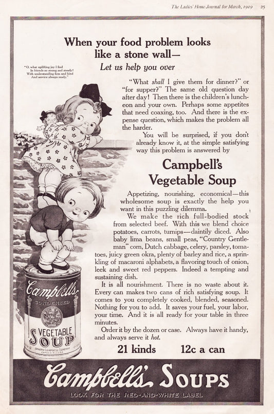 Campbell’s Soup Children 1919 Print Ad Full Page 11 x 16