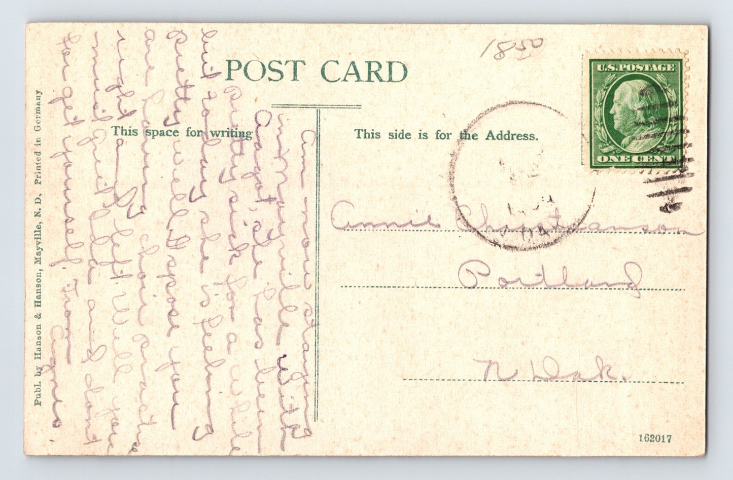 Mayville North Dakota Methodist Episcopal Church 1909 Postcard Posted Divided