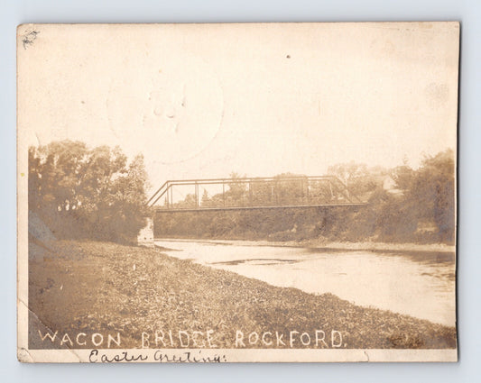 Rockford Iowa wagon bridge over river east view real photo postcard