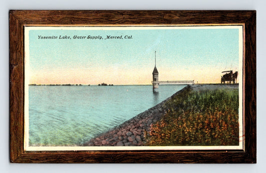 Merced California Yosemite Lake water supply reservoir tower embankment 1911 postcard