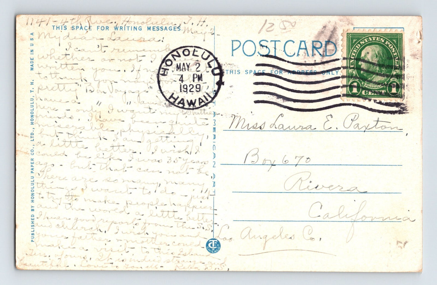 Honolulu Hawaii Oahu Country Club Golf 1929 Postcard Posted White Border