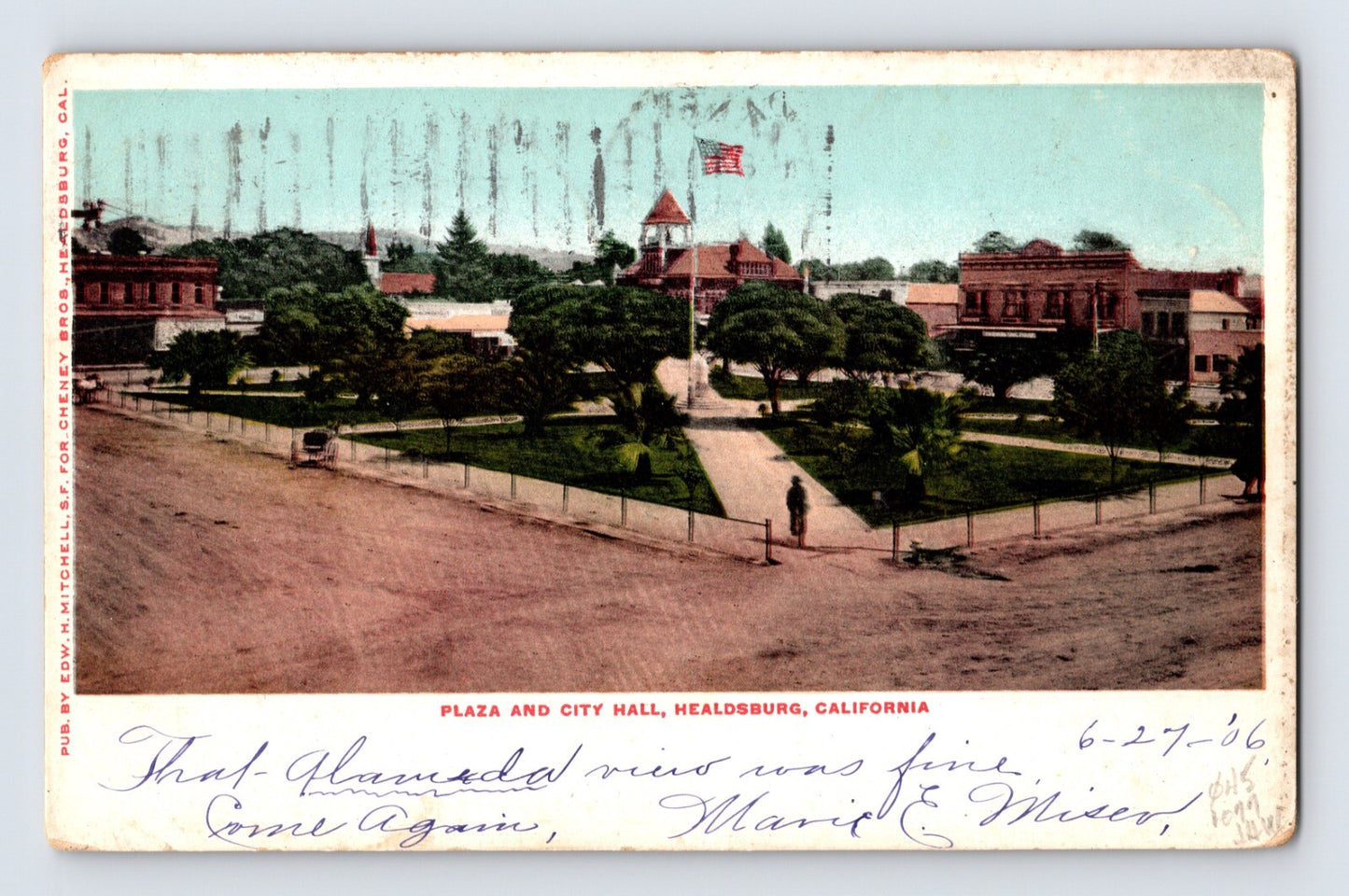 Healdsburg California Plaza City Hall 1906 Postcard Posted Undivided Back